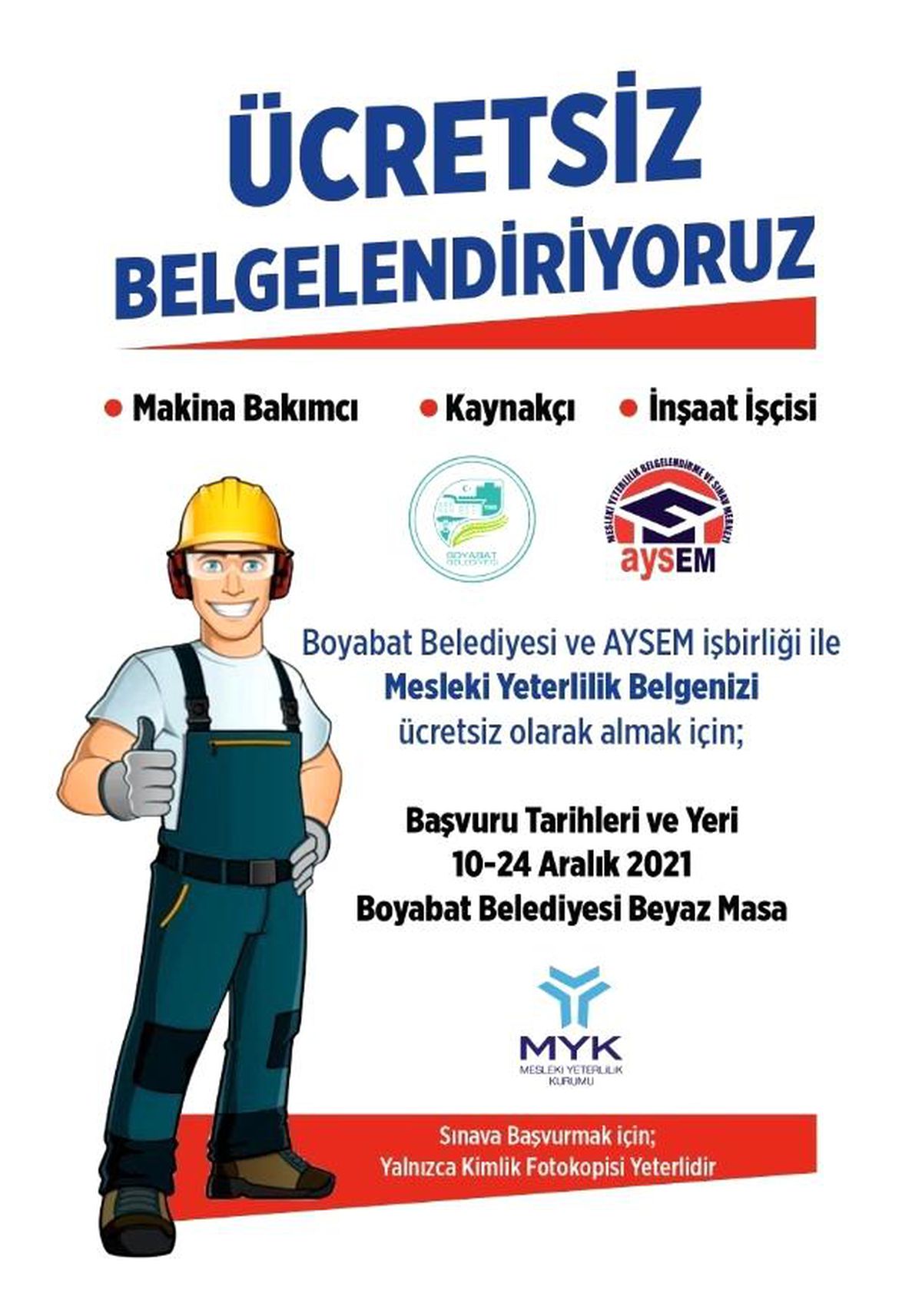 Boyabat Belediyesi\'nden mesleki yeterlilik belgesi hizmeti
