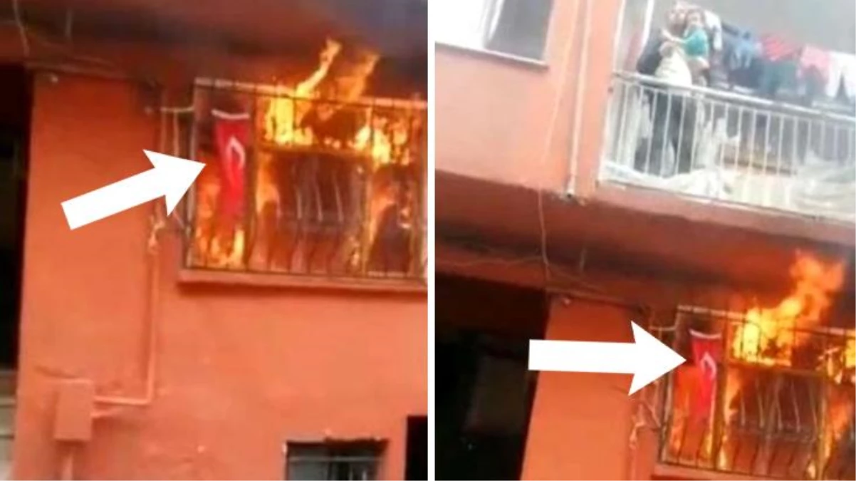 Tüyleri diken diken eden an! Alevler içinde kalan evde Türk bayrağına hiçbir şey olmadı
