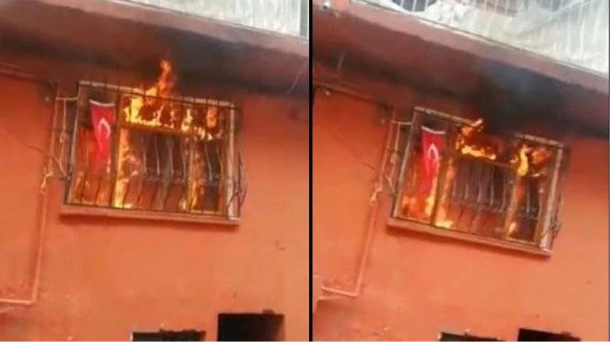 Yangın çıkan evde her tarafı alevler sardı, yanmayan tek şey Türk Bayrağı\'ydı