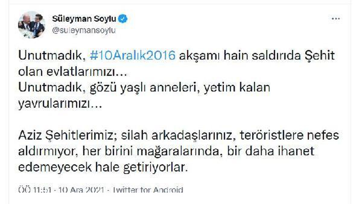 Son dakika haberi | Bakan Soylu, Beşiktaş şehitlerini andı