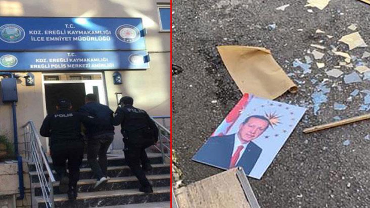 Erdoğan\'ın fotoğrafını yere atıp hakarette bulunduğu belirtilen kişi tutuklandı