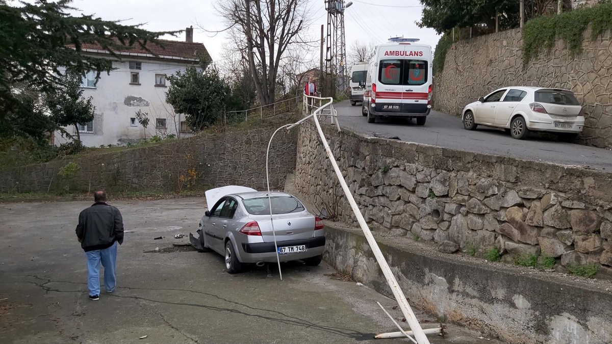 Zonguldak\'ta evin bahçesine düşen otomobilin sürücüsü yaralandı