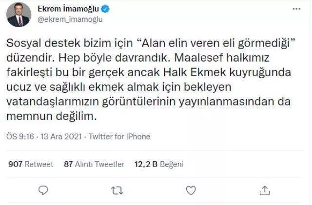Halk Ekmek önlerinde uzayan kuyrukların görüntülerine Ekrem İmamoğlu'ndan tepki Halk Ekmek önlerinde uzayan kuyrukların görüntülerine Ekrem İmamoğlu'ndan tepki