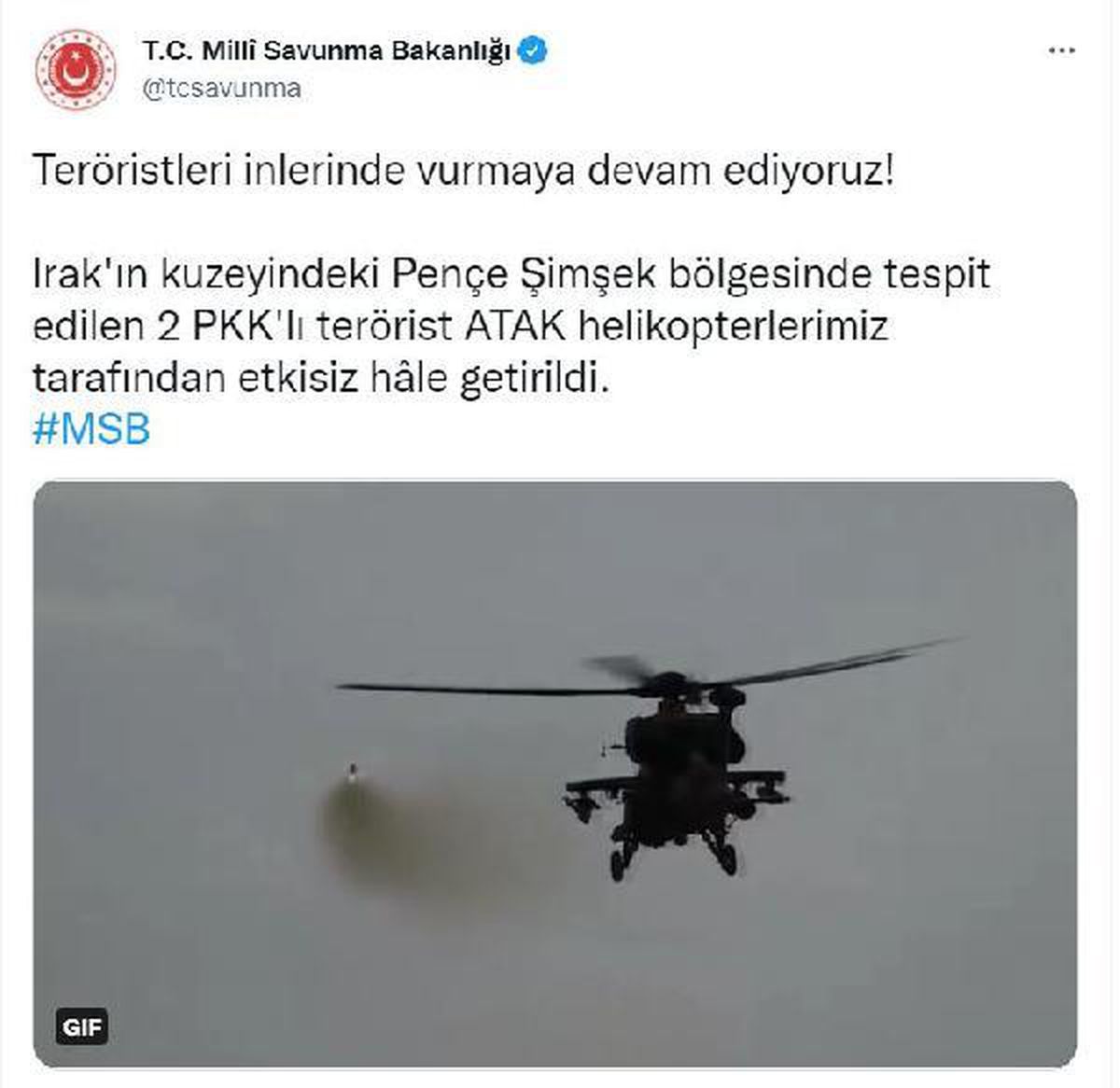 Pençe Şimşek bölgesinde 2 PKK\'lı terörist etkisiz hale getirildi