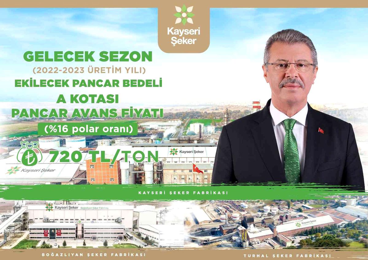 Kayseri Şeker\'den pancar bedeli avans fiyatına yüzde 72,42 zam