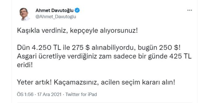 Ahmet Davutoğlu: Yeter artık acilen seçim kararı alın!