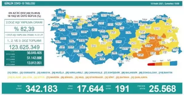 Koronavirüs salgınında günlük vaka sayısı 17 bin 644 oldu