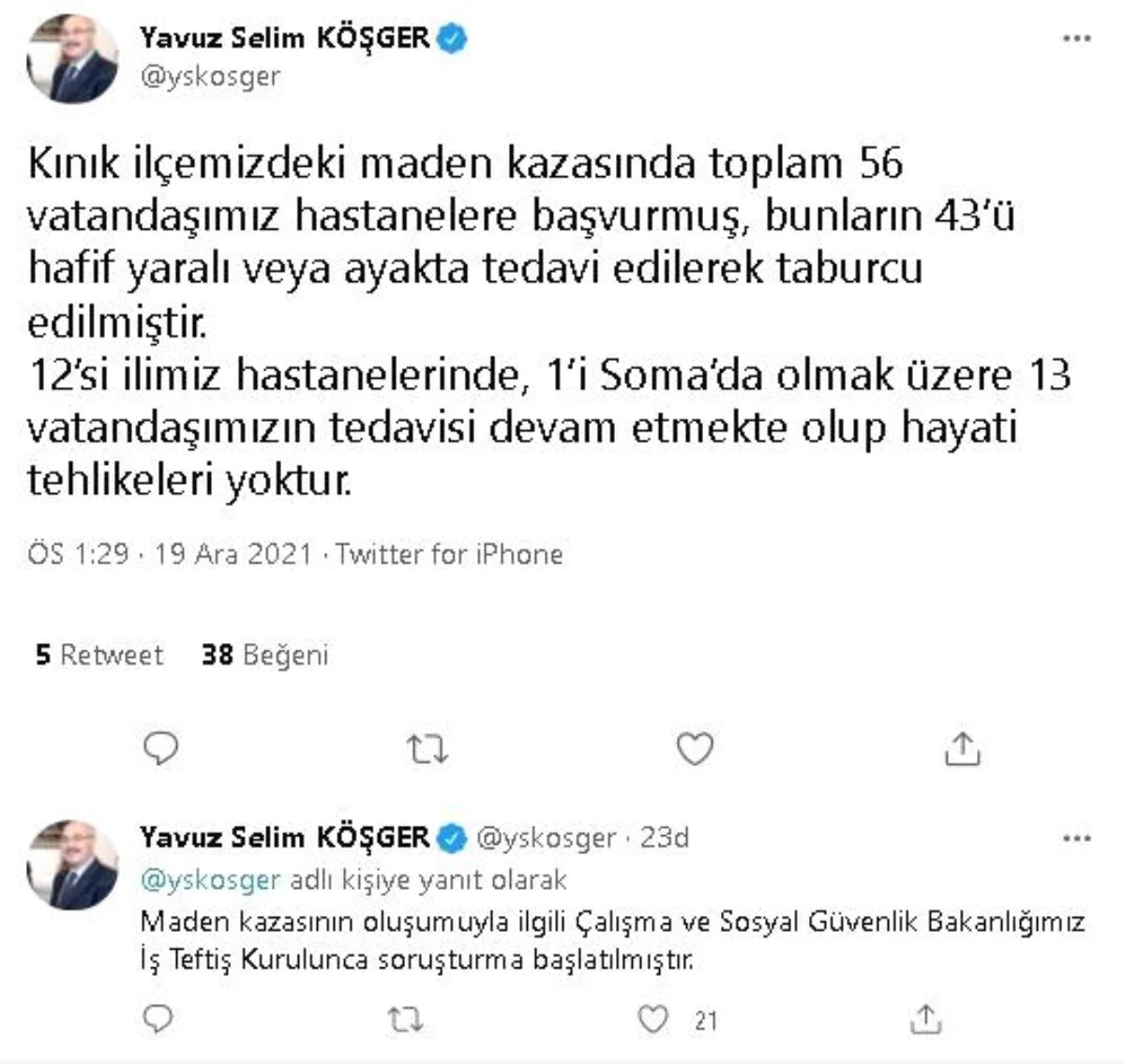 İzmir Valisi Köşger: "56 işçiden 43\'ü taburcu edildi"