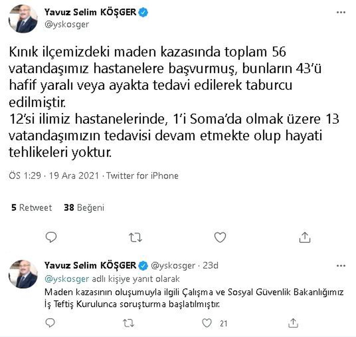 İzmir Valisi Köşger: "56 işçiden 43\'ü taburcu edildi"