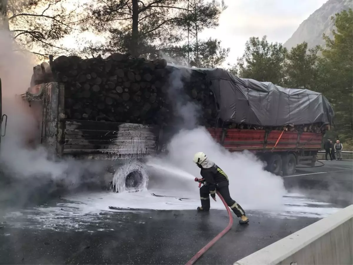Son dakika haber... Muğla\'da seyir halindeki tomruk yüklü tırda çıkan yangın hasara yol açtı