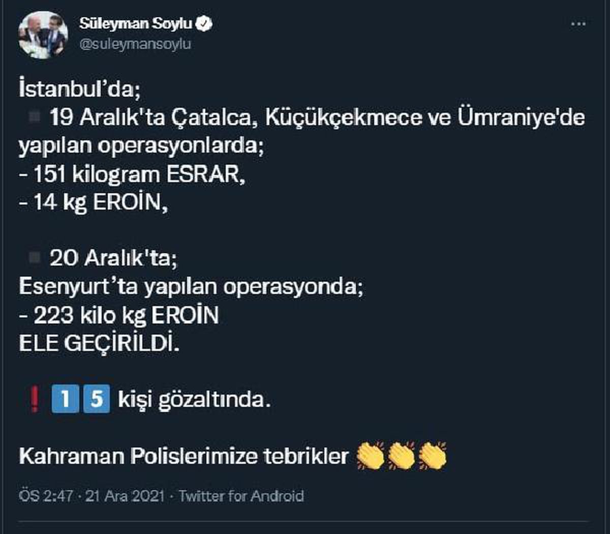 Bakan Soylu İstanbul\'da 388 kilogram uyuşturucu ele geçirildiğini duyurdu