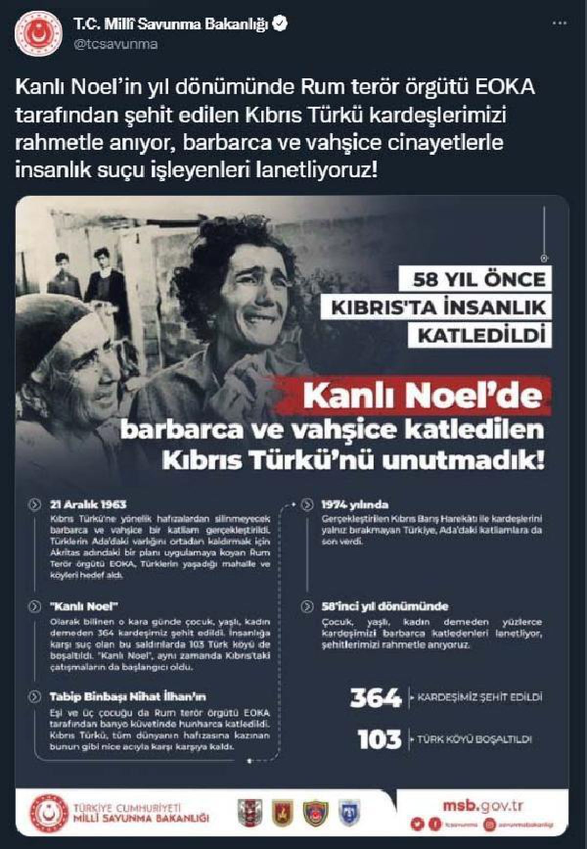 MSB\'den \'Kanlı Noel\' paylaşımı