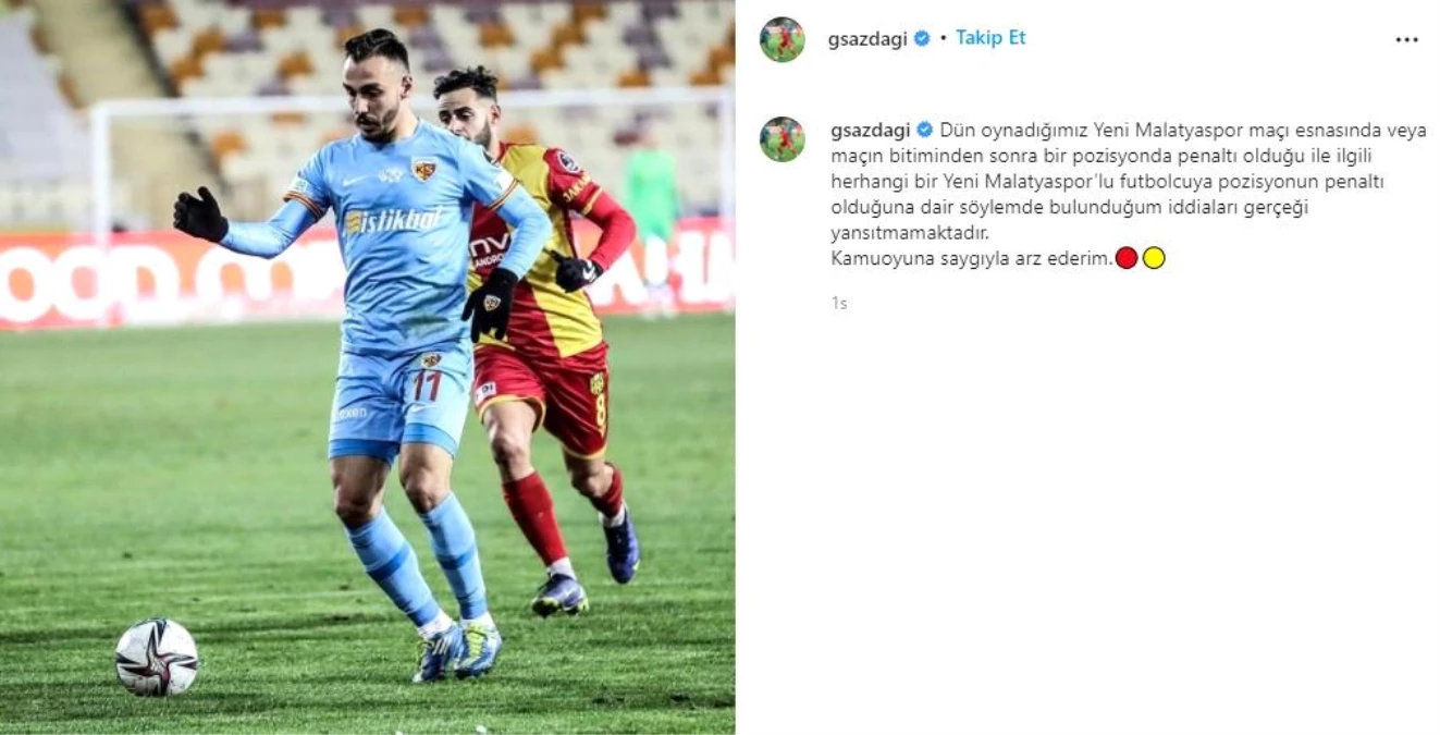 Kayserisporlu futbolcu Gökhan Sazdağı: "Penaltı demedim"