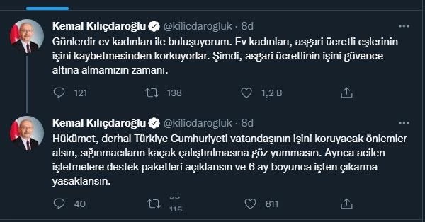 Kılıçdaroğlu, evlerdeki en büyük korku 'İşten çıkarmalar' diyerek önerilerini sıraladı: 6 ay işten çıkarma yasağı gelsin