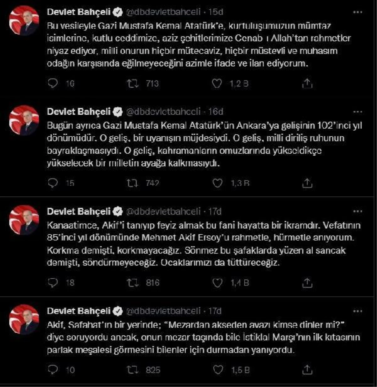 MHP Genel Başkanı Bahçeli\'den Mehmet Akif Ersoy ve Atatürk\'ün Ankara\'ya gelişi paylaşımı Açıklaması