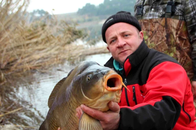 Amatör balıkçılar oltayla 22 kiloluk dev sazan balığı yakaladı