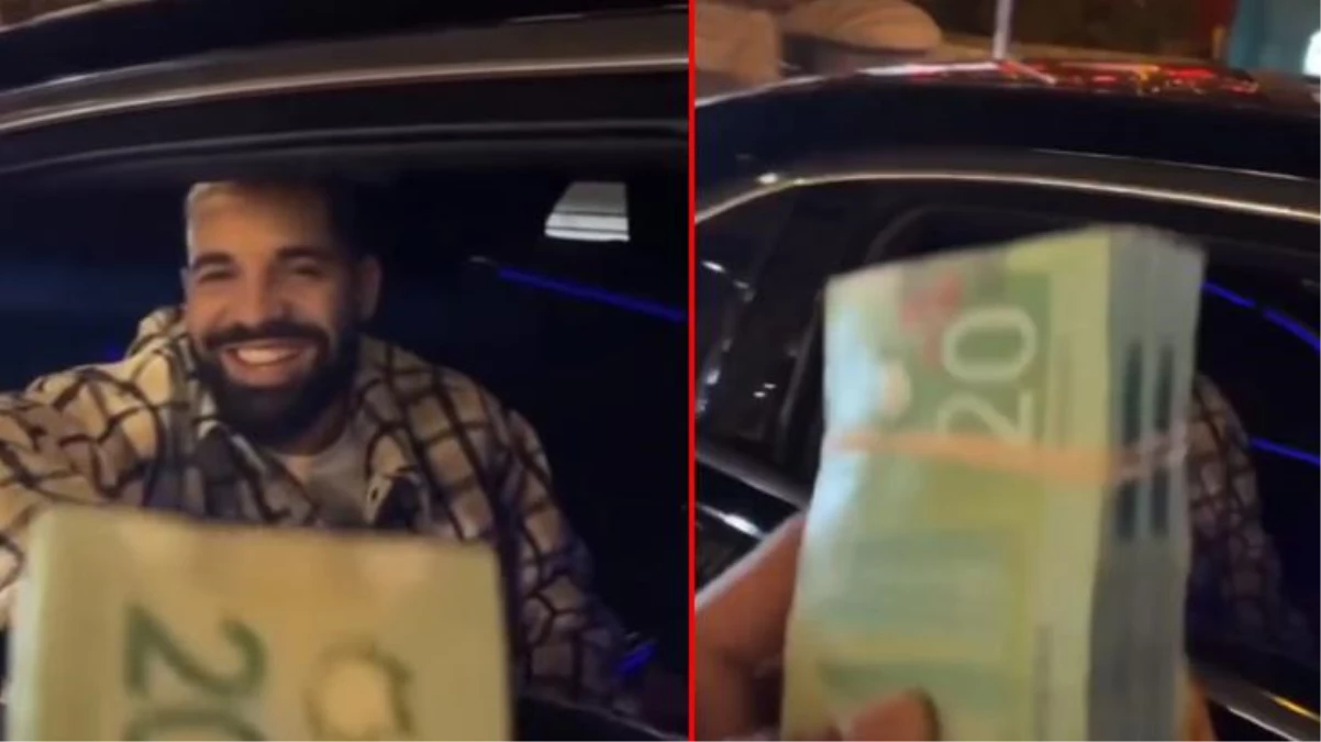 Dünyaca ünlü rapçi Drake, arabayla gezip sokaktaki insanlara deste deste para dağıttı
