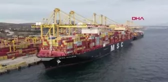 Dünyanın en büyük konteyner gemilerinden 'MSC Gülsün' Tekirdağ'da