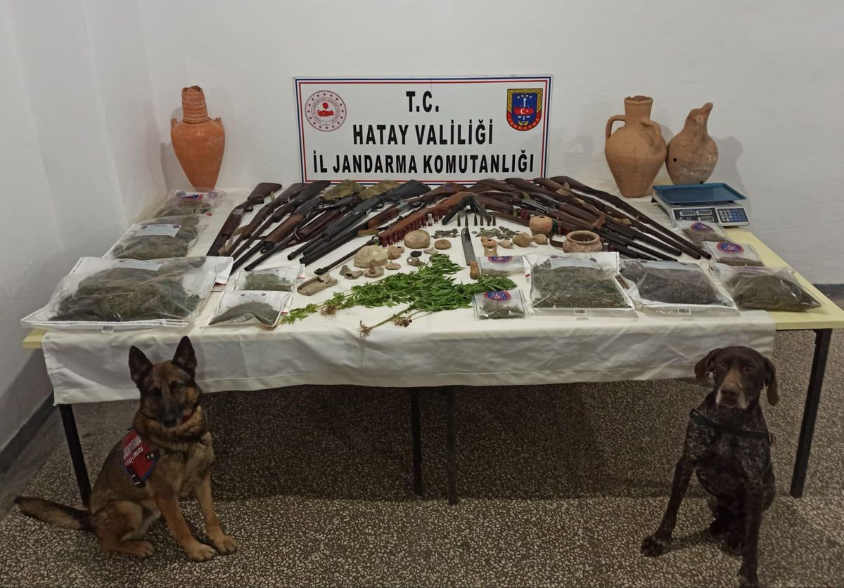 Hatay\'da 117 sikke ve 16 ruhsatsız silah bulunan evdeki 2 zanlıya gözaltı