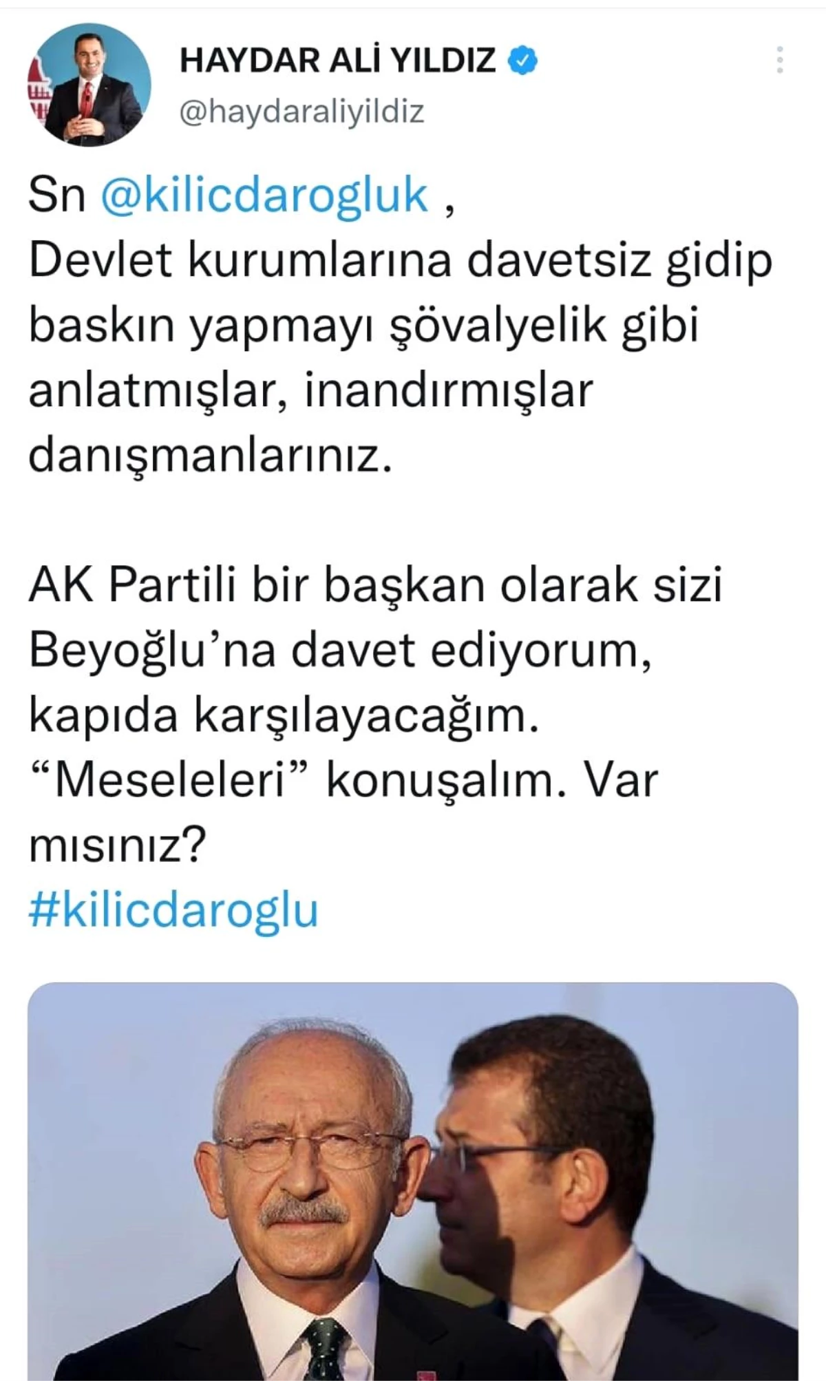 Beyoğlu Belediye Başkanı Yıldız\'dan Kılıçdaroğlu\'na davet: "Kapıda karşılayacağım"