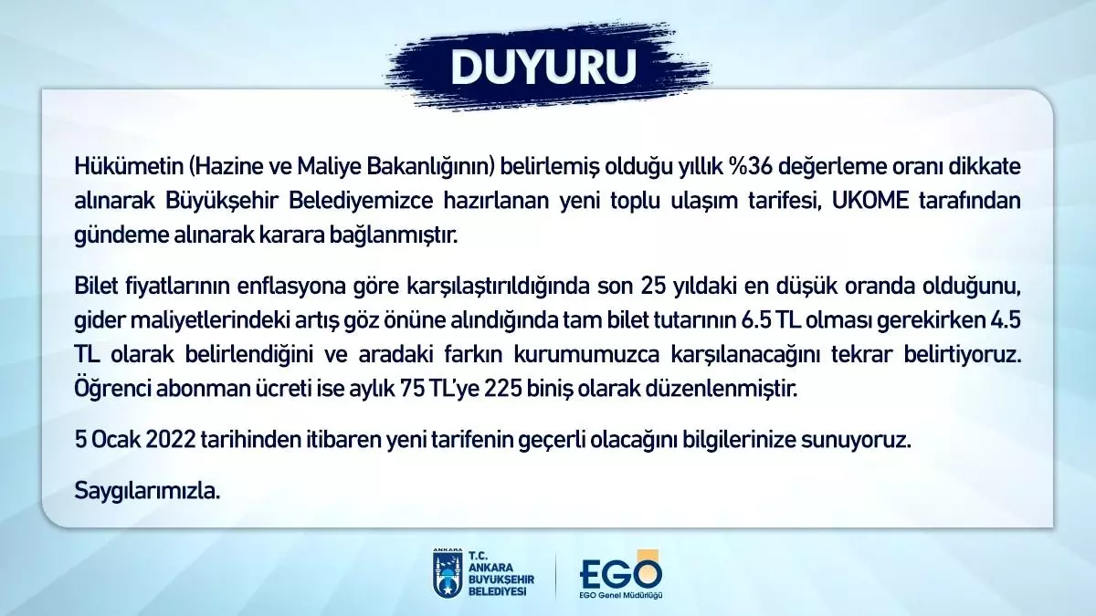 EGO Genel Müdürlüğü, Ankara\'da zamlı ulaşıma geçilecek tarihi duyurdu