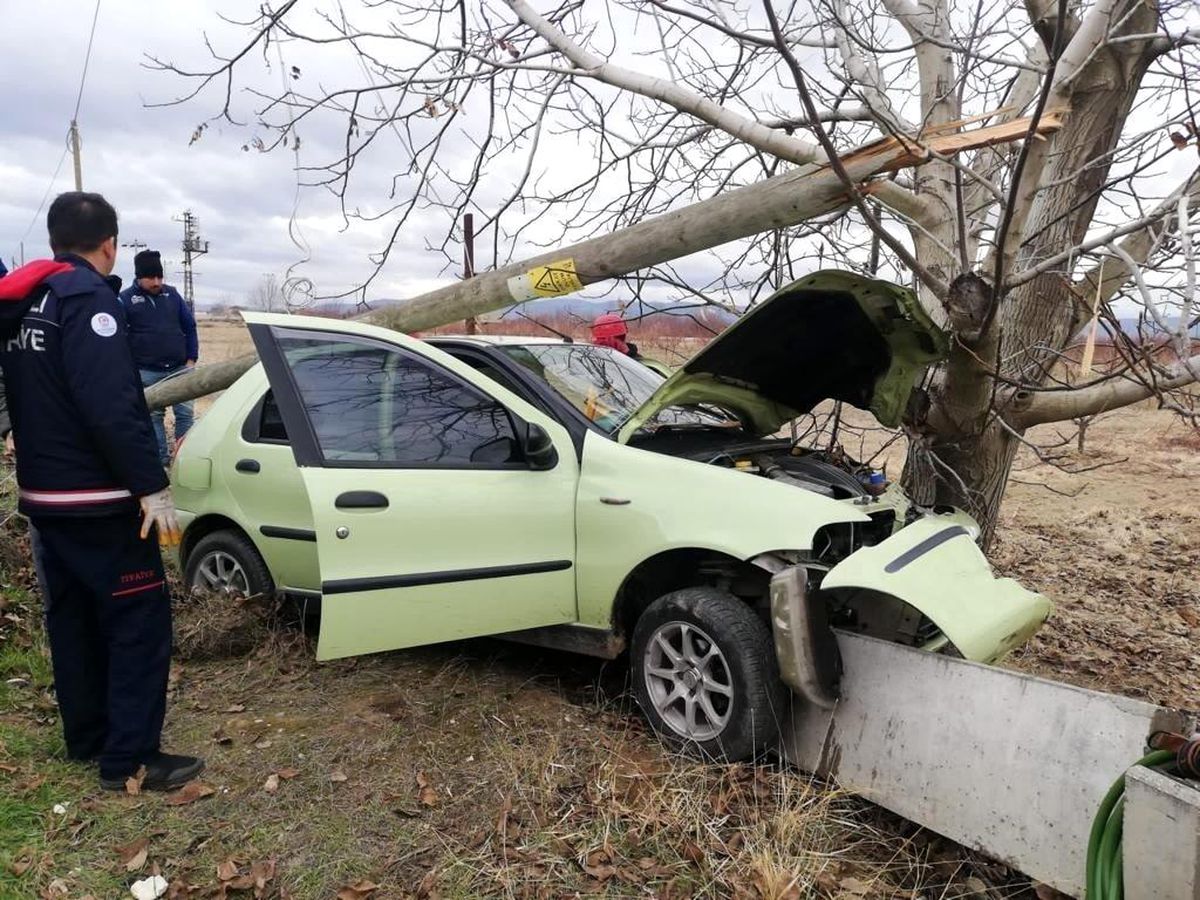 Denizli\'de otomobil ağaca çarptı: 1 yaralı