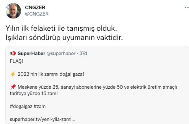 Erdoğan'ın kuzeninden elektrik zammı yorumu: Yılın ilk felaketi, ışıkları söndürüp uyuyalım
