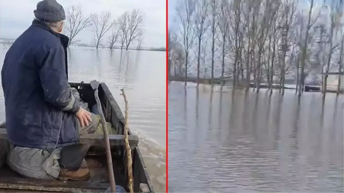 Meriç Nehri\'nde taşkın alarmı! Köy halkı tarım arazilerinde kayıkla geziyor