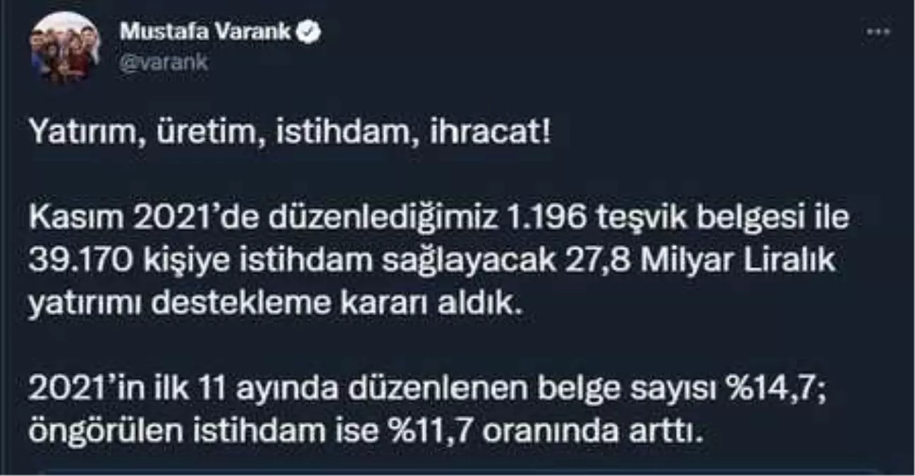 Son dakika haberleri... Bakan Varank: Kasım 2021\'de 27,8 milyar liralık yatırımı destekleme kararı aldık