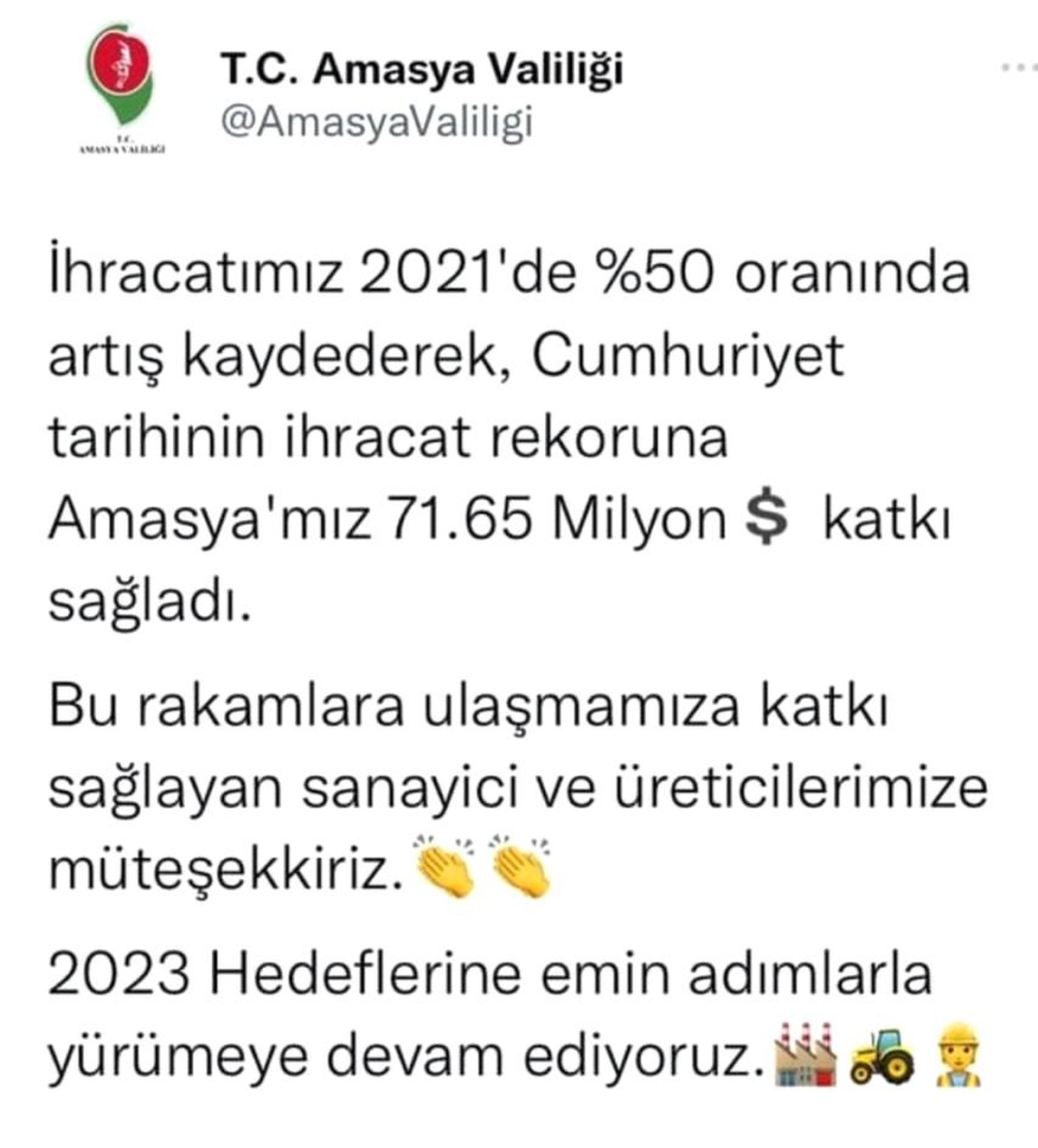 Amasya Valiliği: "İhracatımız 2021\'de yüzde 50 oranında arttı"