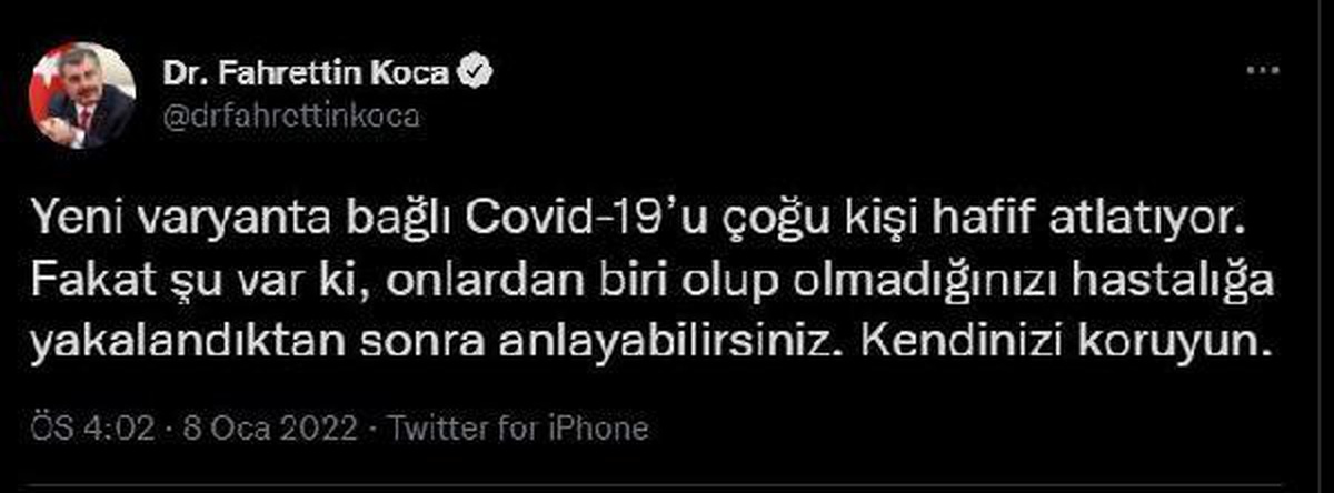 Son dakika: Bakan Koca: Yeni varyanta bağlı Covid-19\'u çoğu kişi hafif atlatıyor