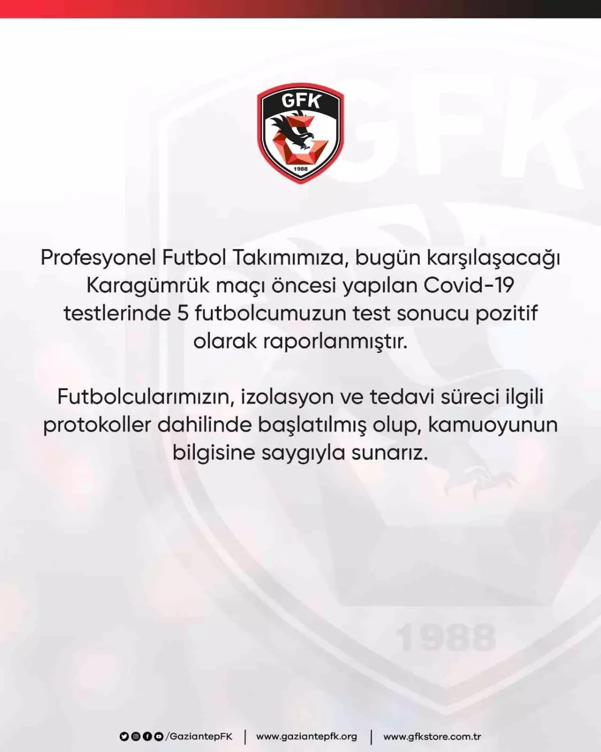 Gaziantep FK\'da 5 pozitif vaka