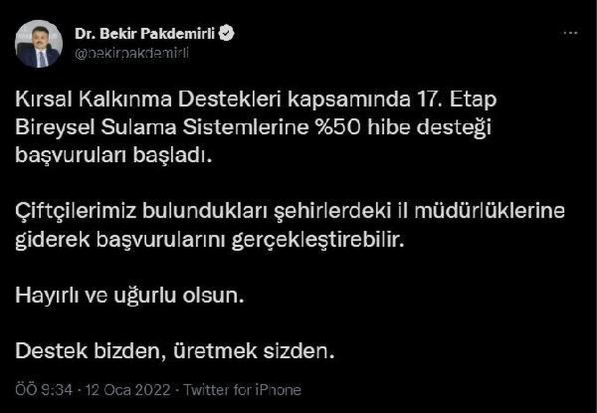 17. Etap Bireysel Sulama Sistemleri\'ne yüzde 50 hibe desteği başvuruları başladı