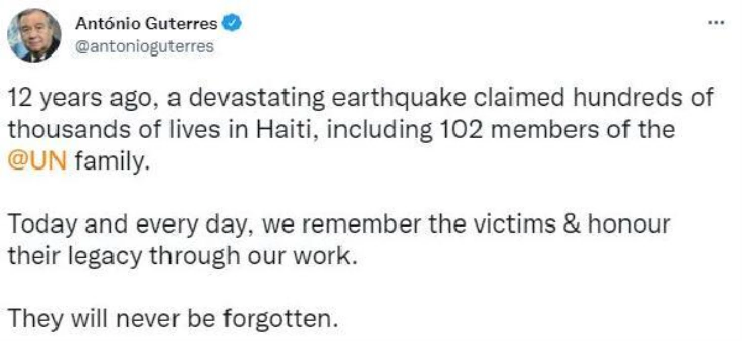 BM, 2010 Haiti depreminin 12\'nci yılında hayatını kaybedenleri andı