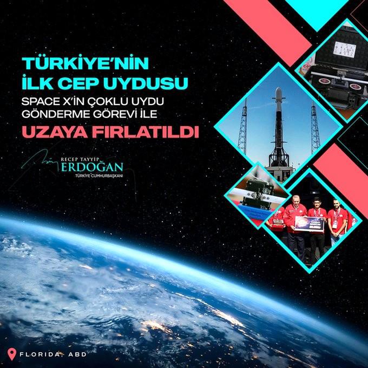 Cumhurbaşkanı Erdoğan\'dan uzaya fırlatılan Grizu-263A mini uydusuna ilişkin paylaşım
