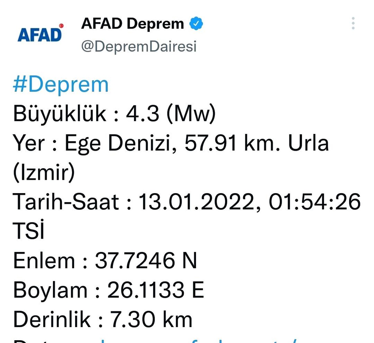 İzmir açıklarında 4.3 büyüklüğünde deprem