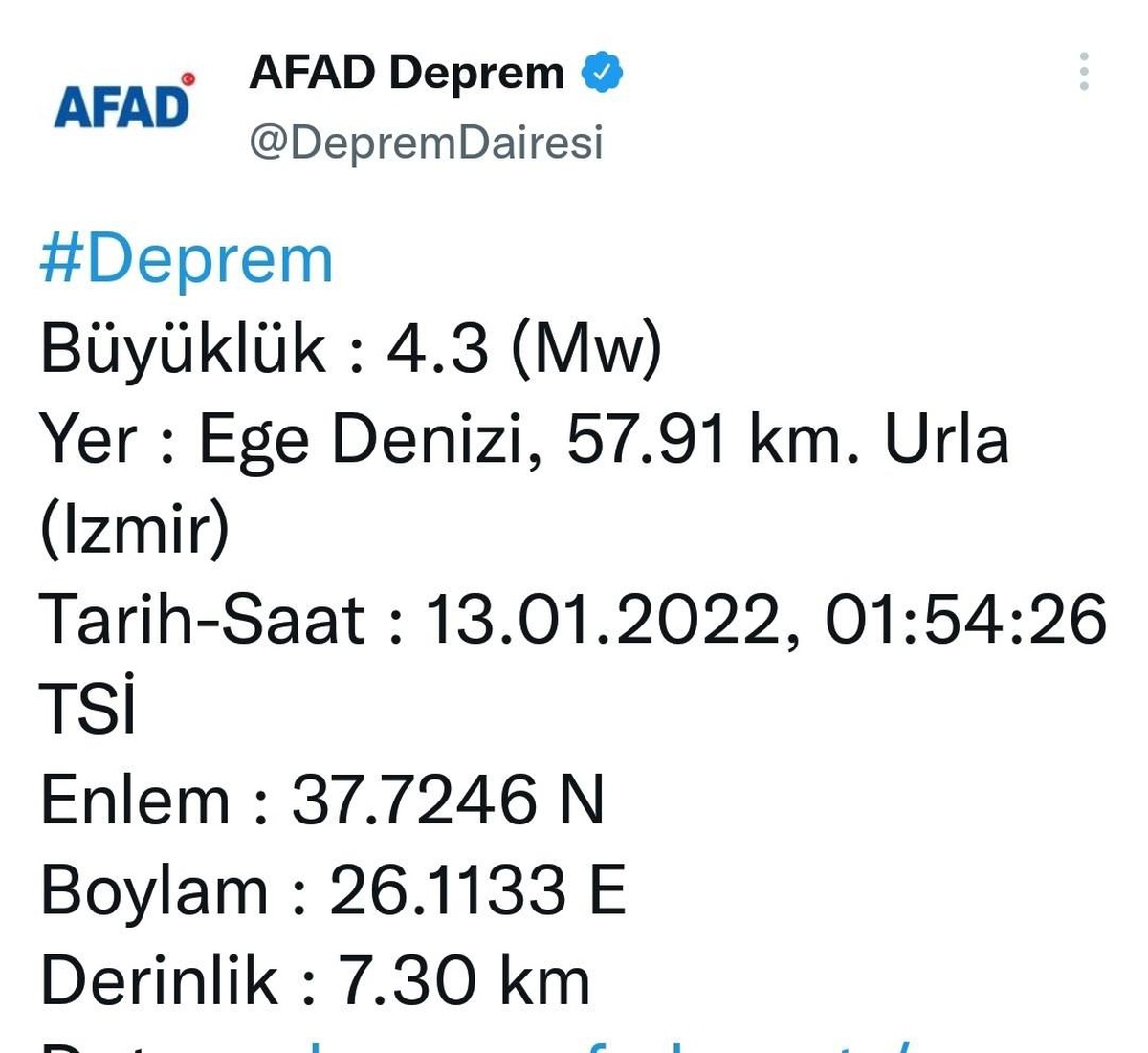 İzmir açıklarında 4.3 büyüklüğünde deprem