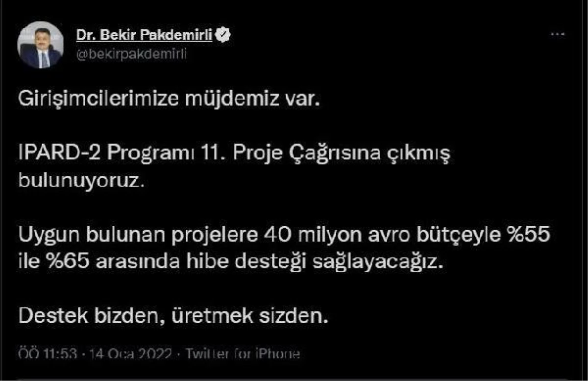 Bakan Pakdemirli'den, girişimci ve gençlere müjde