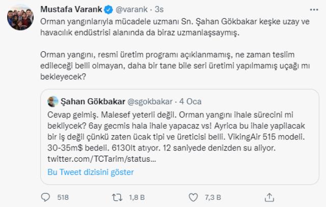 Bakan Varank, Şahan Gökbakar'ın yangın söndürme araçlarıyla ilgili tepkisine 10 gün sonra yanıt verdi