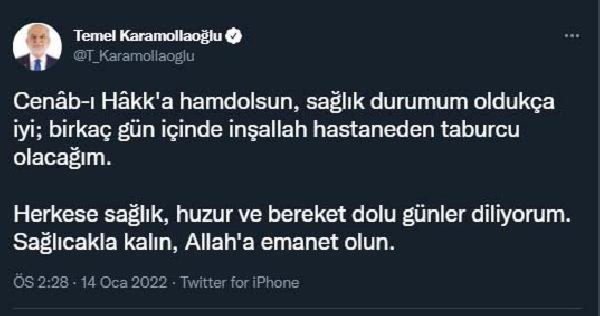 Karamollaoğlu: Sağlık durumum oldukça iyi