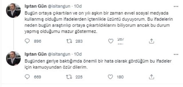 Uygunsuz paylaşımları ortaya çıkan Işıtan Gün'den özür açıklaması geldi