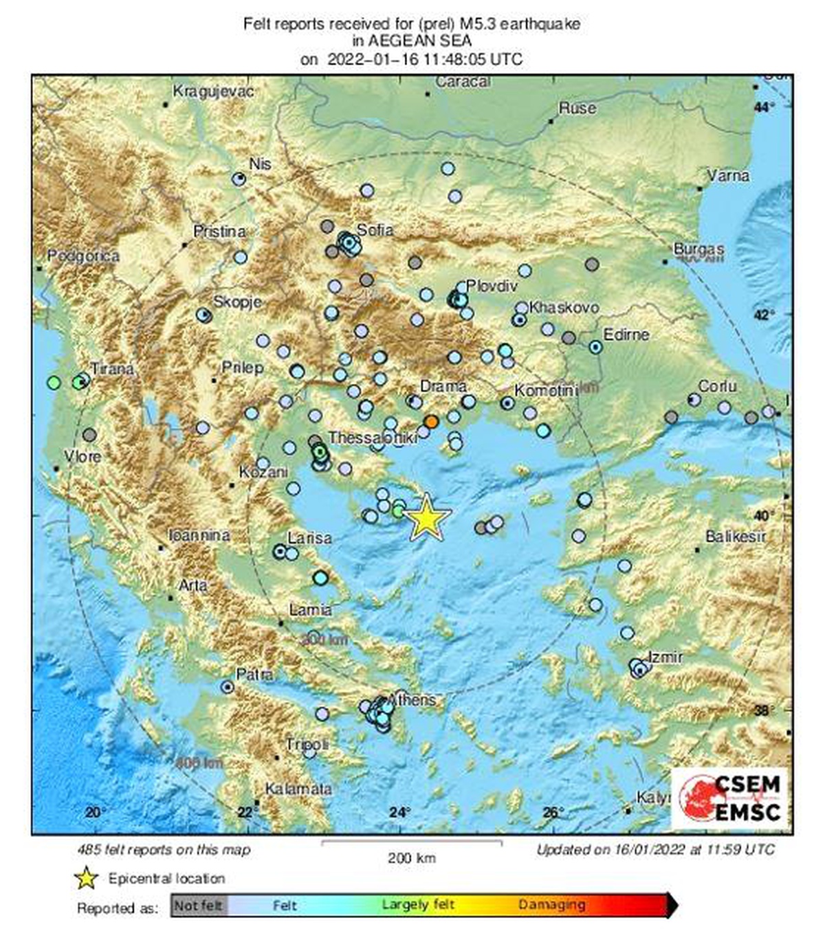 Yunanistan açıklarında 5.3 büyüklüğünde deprem