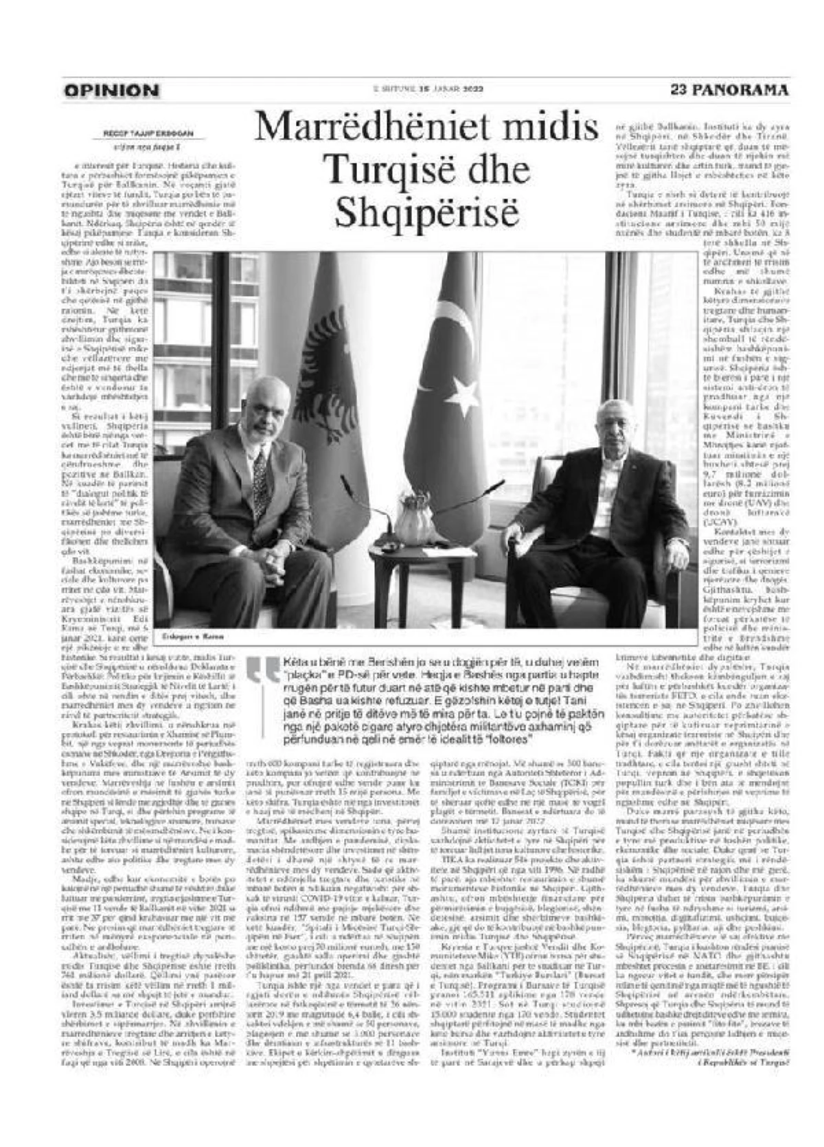 Cumhurbaşkanı Erdoğan, Arnavutluk\'ta yayımlanan Panorama Gazetesi için makale kaleme aldı Açıklaması