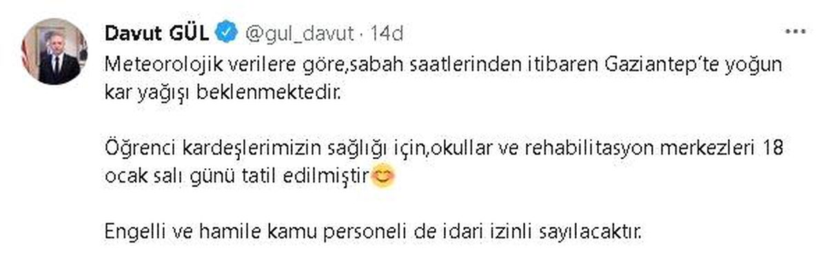 Gaziantep\'te okullara kar tatili