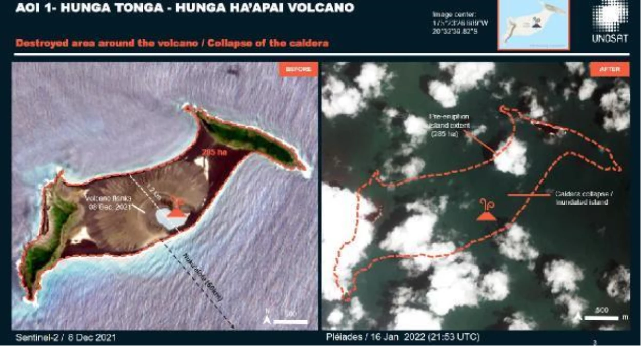 BM, Tonga\'daki yanardağ patlamasının ardından uydu görüntüleri paylaştı