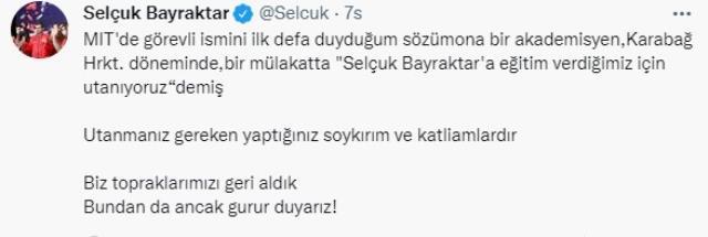 Selçuk Bayraktar'tan 'Ona eğitim verdiğimiz için utanıyorum' diyen profesöre sert yanıt