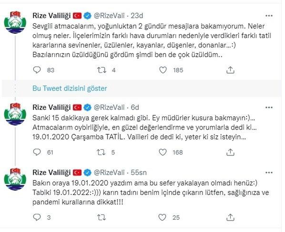 Vali Çeber\'den kar tatili paylaşımı: "Atmacalarımın oy birliğiyle dedi ki; 19 Ocak Çarşamba tatil"