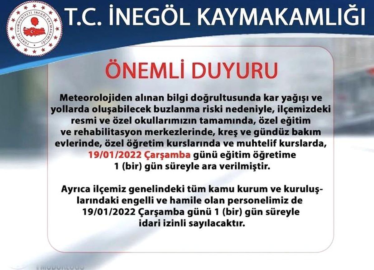İnegöl\'de eğitime kar engeli