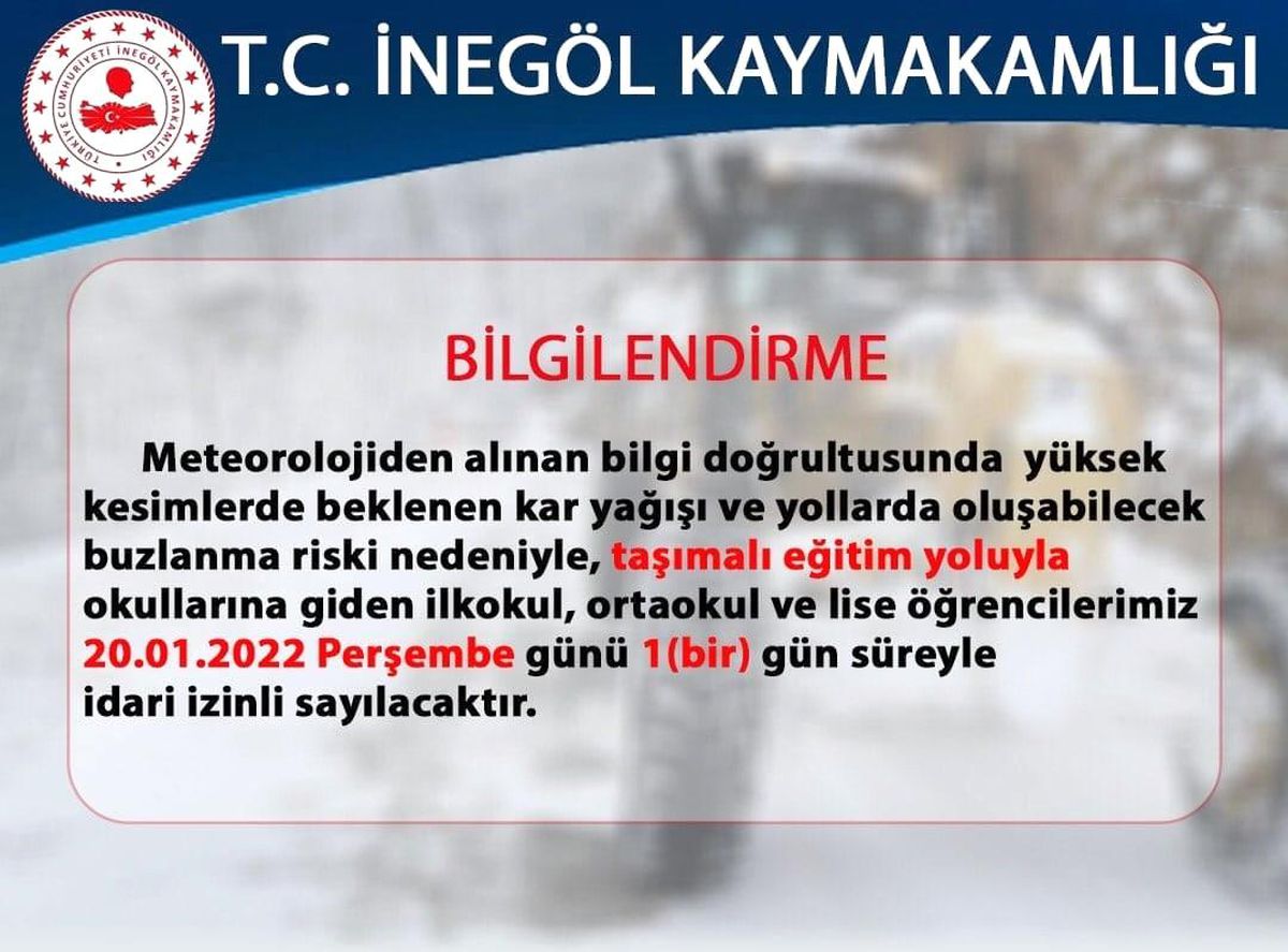 İnegöl\'de eğitime kar engeli