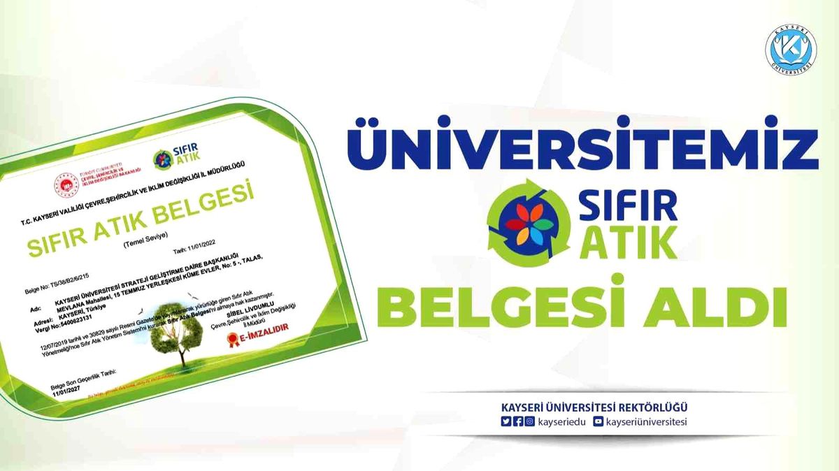 Kayseri Üniversitesi, \'Sıfır Atık Belgesi\' Aldı